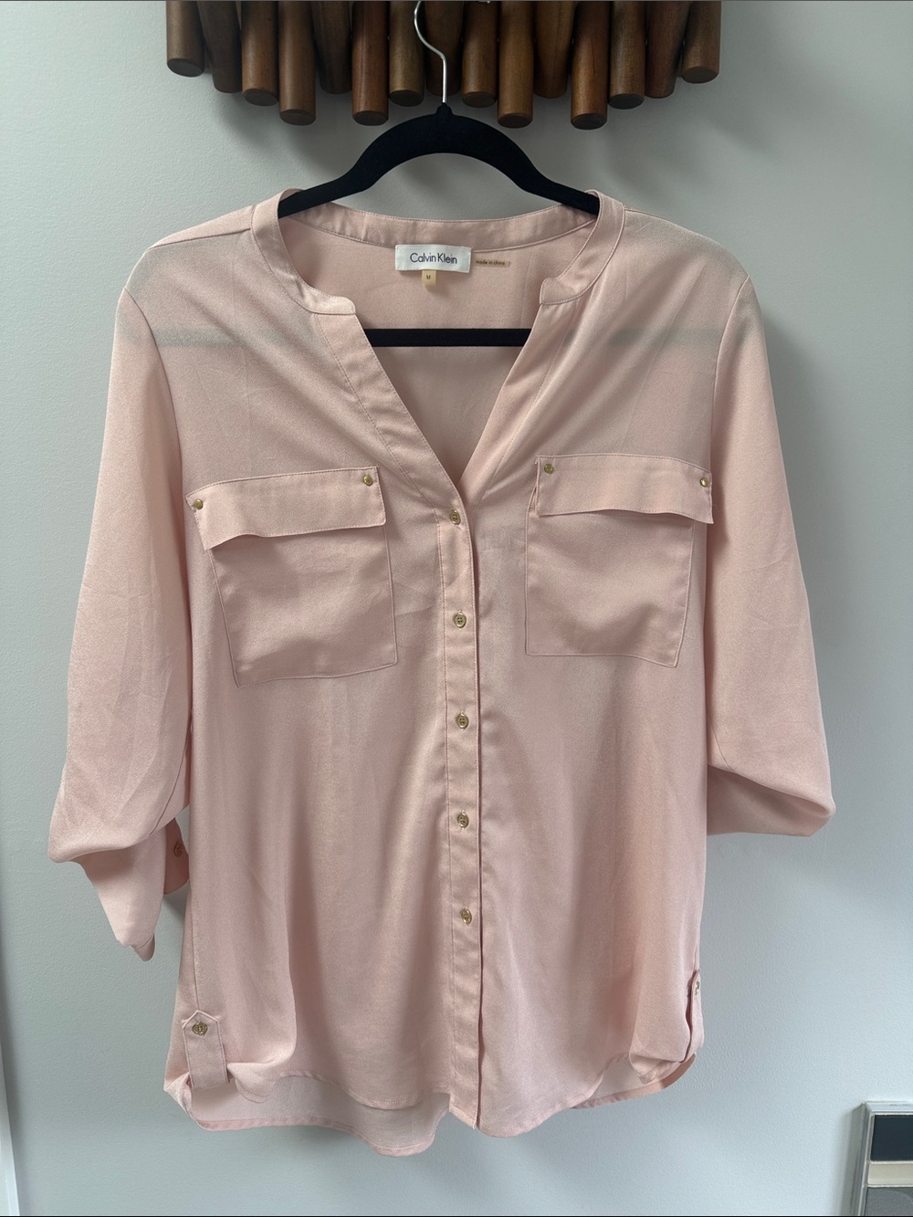 Calvin Klein Pale Pink Button-Front Utility Blouse